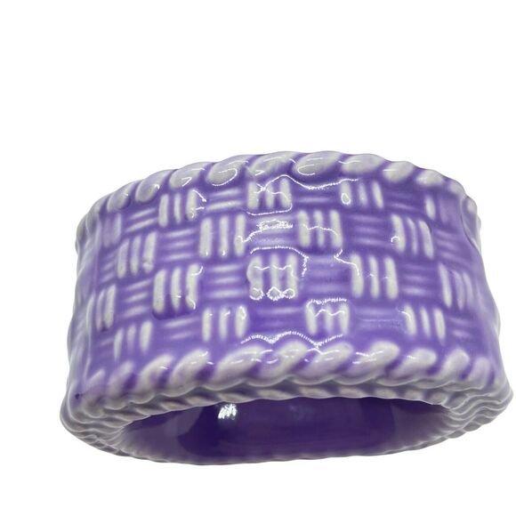 Napkin Rings Vintage Purple Ceramic Geometric Decorative Basket Weave Set Of Six - Picture 7 of 16